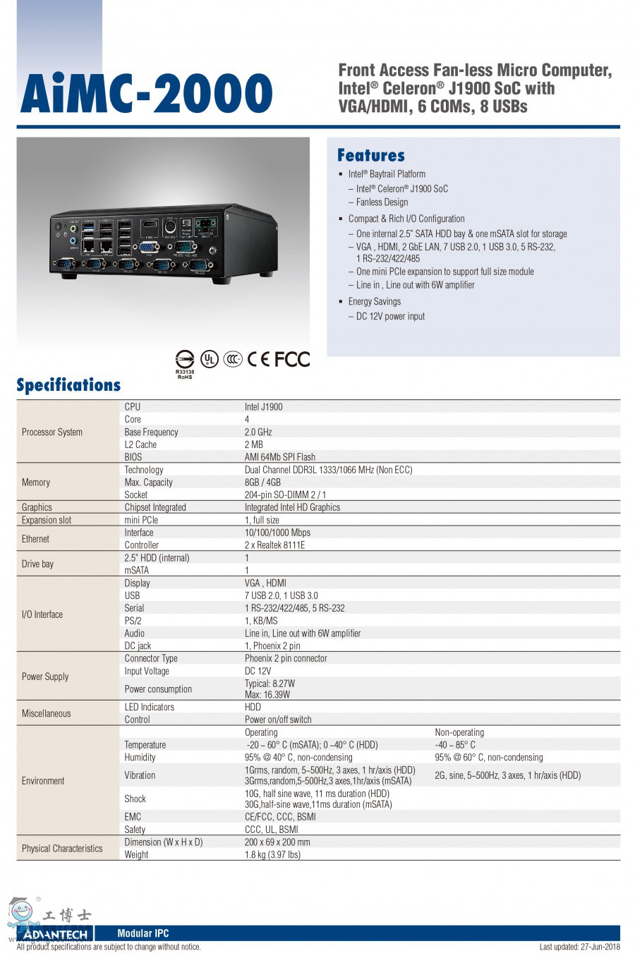 Advantech Industriecomputer AIMC-20002